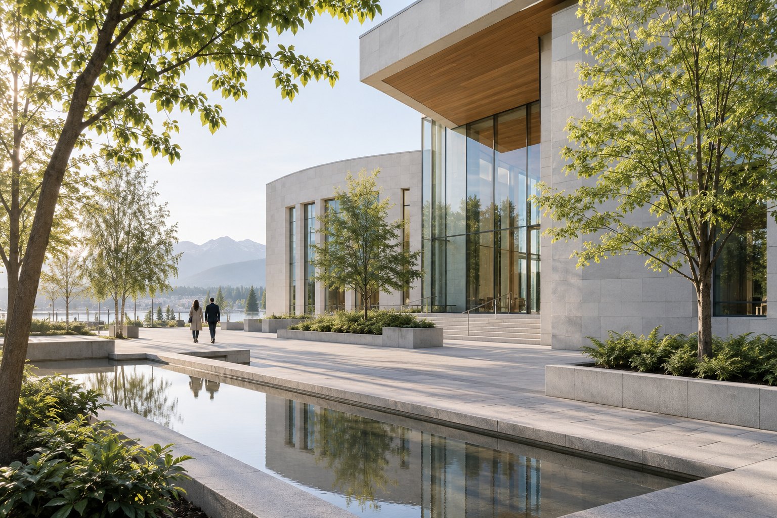 Light-filled contemporary architecture and a landscaped outdoor courtyard