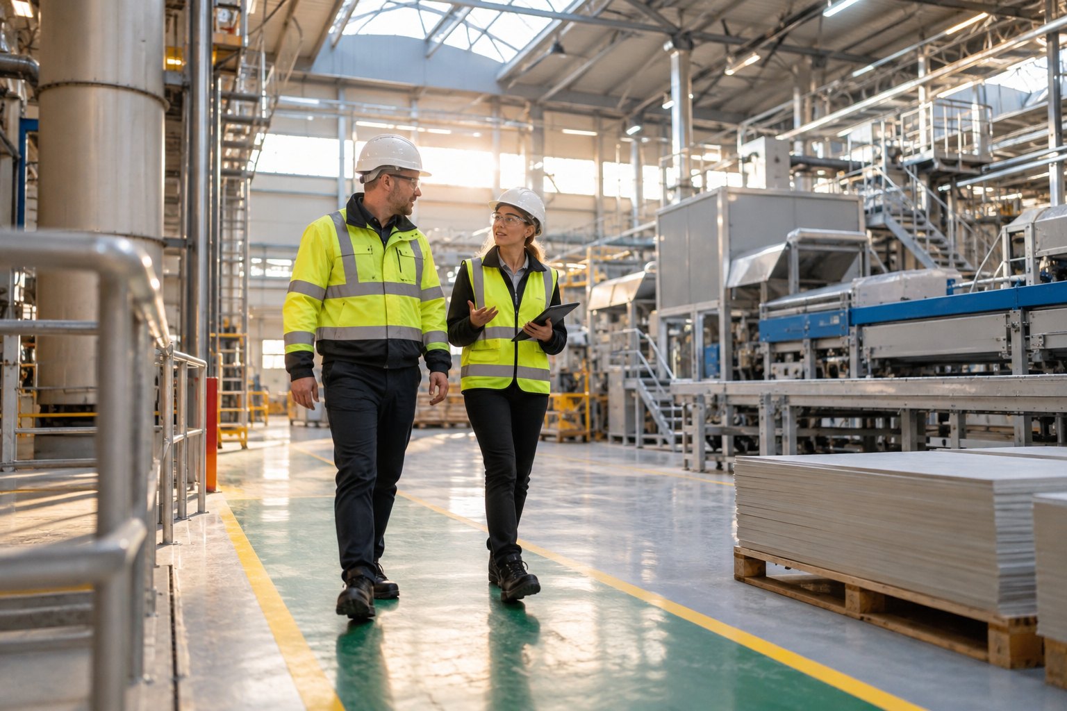 Site engineers walking through an industrial operating environment
